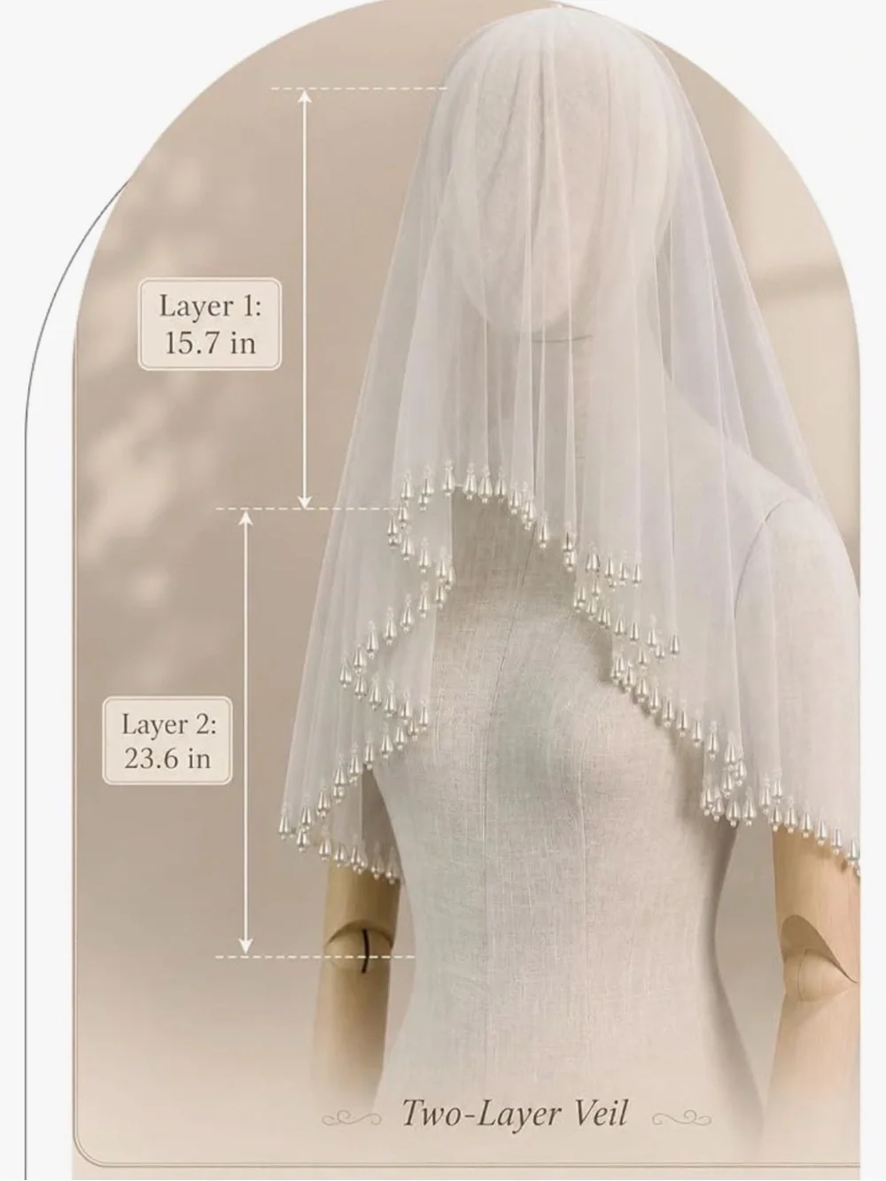 Bridal Teardrop Pearl Edge Veil - White